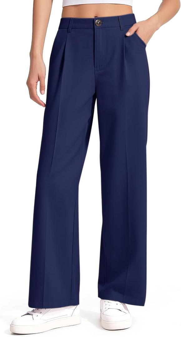 Girls Dress Pants Wide Leg Uniform Pants for Girls Preppy Clothes Size 7-14 Years (Navy)