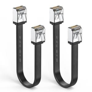 2 Pack CAT7 Ethernet Cable 1 Foot Shielded Flat Bendable Path Cord LAN Wire RJ45 Short Crystal Connector High Speed Internet Network Cable Faster Than CAT5/CAT6 for Modem. (Black) 2 Pack CAT7 Ethernet Cable 1 Foot Shielded Flat Bendable Path Cord LAN Wire RJ45 Short Crystal Connector High Speed Internet Network Cable Faster Than CAT5/CAT6 for Modem. (Black)