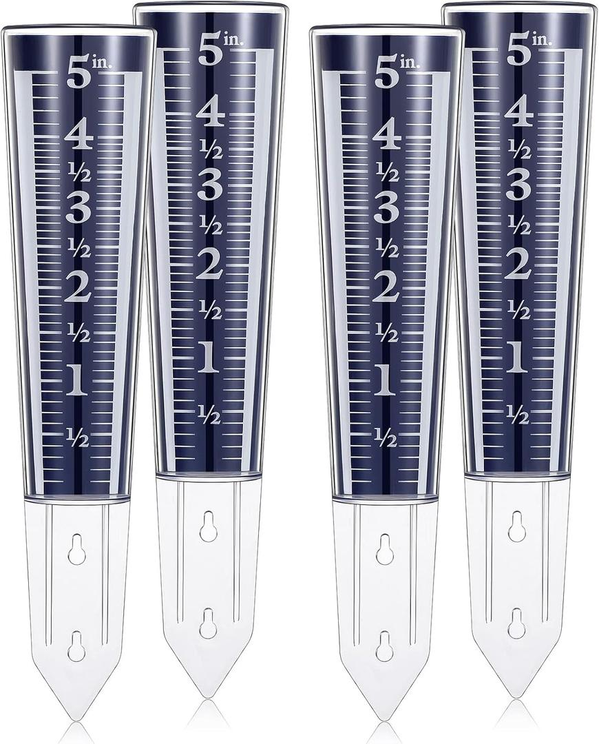 Yexiya 4 Pcs 5 Inch Capacity Rain Gauge Outdoor Easy to Read Acrylic Rain Gauges Measure and Monitor Precipitation Magnifying Scale and Numbers for Garden Yard Field Lawn (Blue)