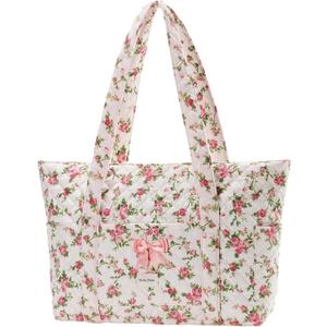 Molly Moon Floral Quilted Tote Bag for Women, Rose Tote Bag with Zipper, Quilted Cotton Shoulder Bag for Women, Pink Floral Bag for Travel, Daily, Women's Gifts for Sister Teachers