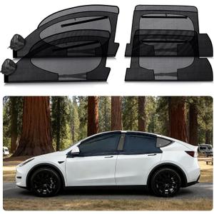 ZATOOTO Tesla Model Y Car Window Shade for Side Window 2020-2024 4Pack Car Window Screen for Camping Snug Fit Magnetic Sunshade for Model Y Removable Bug Proof Breathable Mesh UV Block for Family Trip