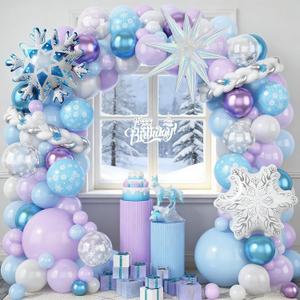 Winter Balloon Arch Kit, Blue Purple Silver and Snowflake Balloon Garland Iridescent Star Snowflake Foil Balloons for Winter Wonderland Baby Shower Girls Princess Birthday Party Decorations