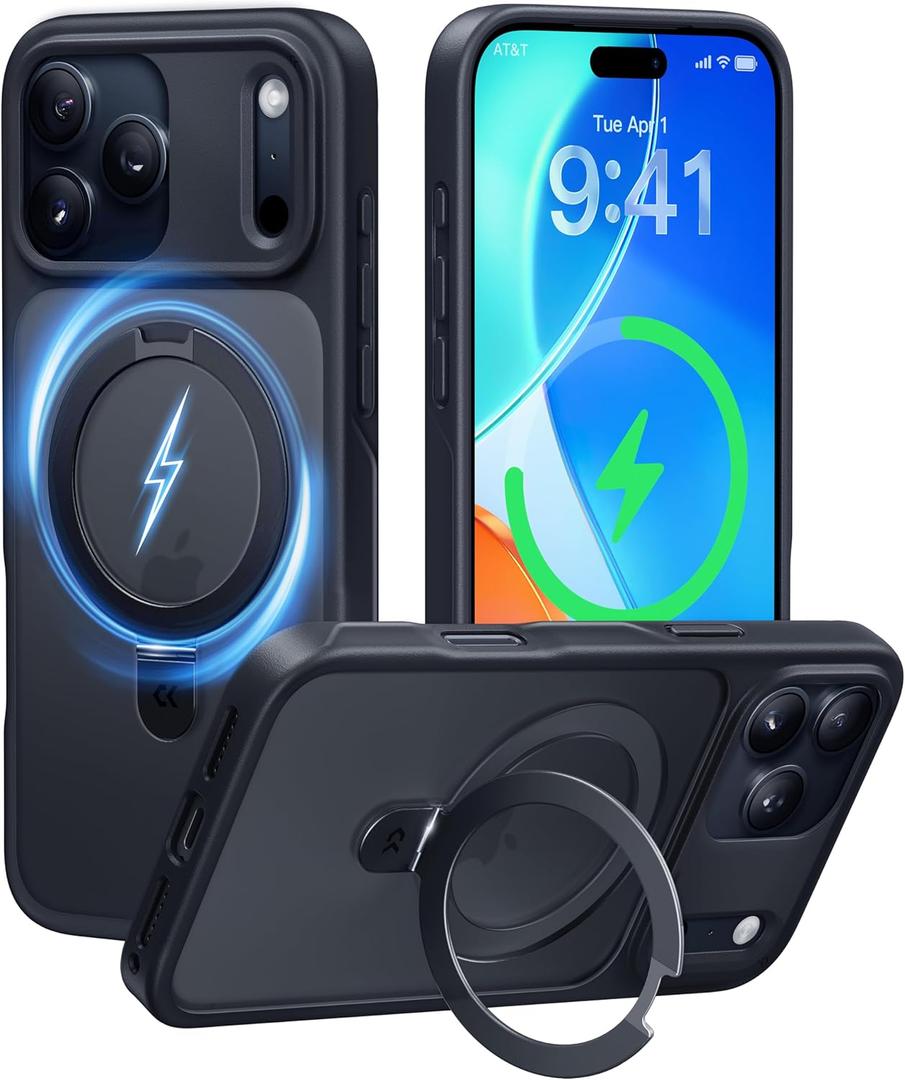 CASEKOO Ultra-Magnetic Stand for iPhone 17 Pro Max Case [Military Drop Protection] [Compatible with MagSafe] Shockproof Translucent Matte Slim Ring Holder Case for iPhone 17 ProMax 6.9", Black