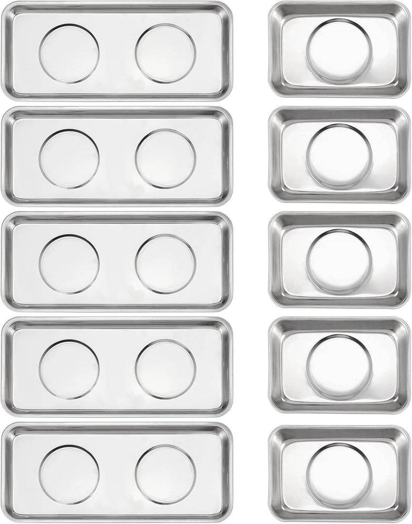 SINJEUN 10 Pieces Rectangle Magnetic Tray, 3.6 x 2.5 Inch and 5.9 x 2.5 Inch Magnetic Tray Set, Stainless Steel Magnetic Tray Holder for Screws, Nut, Bolt and Metal Part