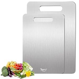 2 Pack Titanium Cutting Board - 100% Pure Titanium Cutting Boards For Kitchen, Easy to clean, Double-sided food-grade Cutting Board For Meats, Fruits And Vegetables (M+L)
