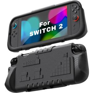 Kids Case for Nintendo Switch 2 with Game Card Slots,Kid Friendly Ultra-Light Anti-Fall & Shockproof EVA Switch 2nd Protection Cover with Ergonomic Grip, Durable Gaming Protective Shell for Teens (Black)
