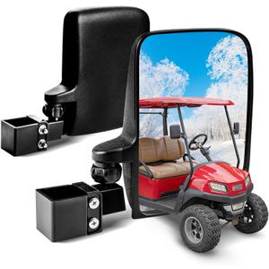 NOKINS No Drilling Golf Cart Mirrors,Golf Cart Rear Side View Mirrors Compatible with Club Car Onward DS/EZGO RXV TXT/Yamaha and Others 0.75"/1"/1.25" Square Tube,180 Degree Adjustable Viewing Angle (Black)