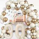 30th Birthday Decorations for Women Her White Sand Beige Gold Balloons Garland Arch Kit Cream Number Foil Balloon Happy Birthday Banner Boho Nude Metallic Champagne Gold Party Decor for 30 Years Old