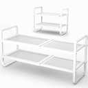 SNTD Shoe Rack - Expandable Shoe Organizer for Closet, Adjustable Metal Shoe Shelf Storage, Stackable Long Shoe Stand Holder for Garage, Entryway, Door Entrance (White, 2-Tier)
