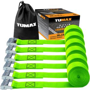 1" x 12' Lashing Straps Cargo Tie-Down Strap Up to 900lbs, 6pk Cam Buckle Tie Down Strap for Cargo Lashing, with Carrying Bag, Green