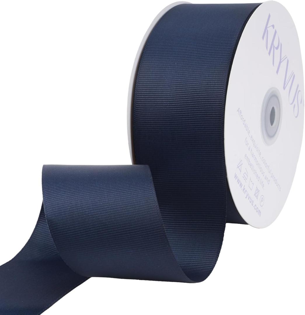 Navy Blue Ribbon, Grosgrain Ribbon 2 Inch x Continuous 50 Yards, Navy Blue Grosgrain Ribbons for Crafts, Gift Wrapping, Hair Accessories, Wedding Decor, Sewing and Bow Making