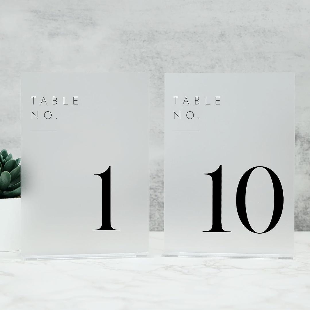 Frosted Wedding Table Numbers 1-10 with Stands, 5"x7" Frosted Acrylic Table Numbers, Perfect for Wedding Reception, Party, Anniversary, Event (Black Font, 1-10, 5"x7")