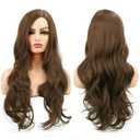 Baruisi Long Curly Wavy Brown Wigs for Women Side Part Natural Looking Cosplay Synthetic Heat Resistant Replacement Wig