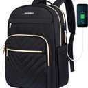 VANKEAN 15.6 Inch Laptop Backpack for Women Men Work Bag Fashion with USB Port, Waterproof Backpacks Nurse Stylish Travel Bags Casual Daypacks for College, Business, Black
