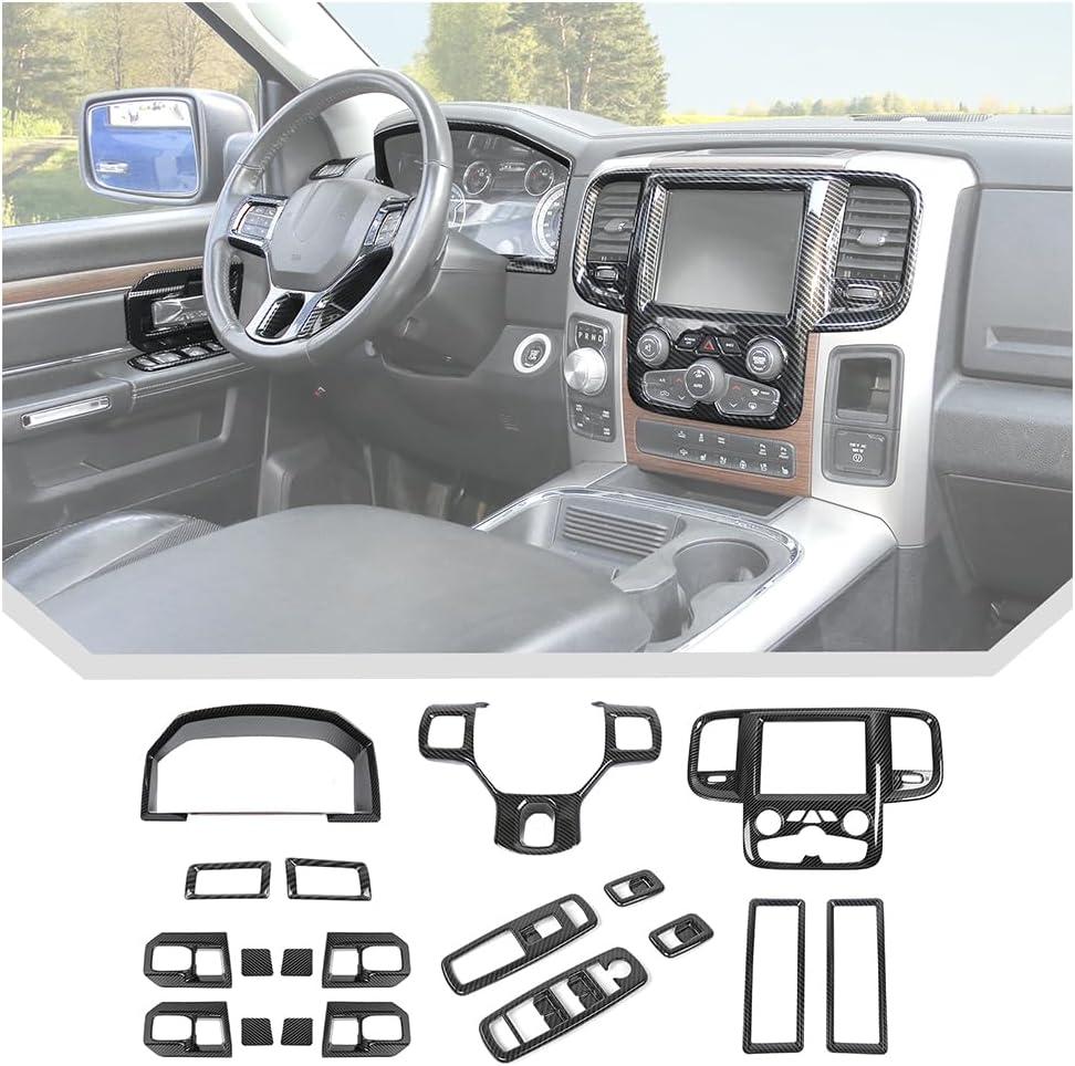 JeCar 19pcs Carbon Fiber Interior Trim Kit Fit for 2011-2017 Dodge Ram 1500 Interior Accessories