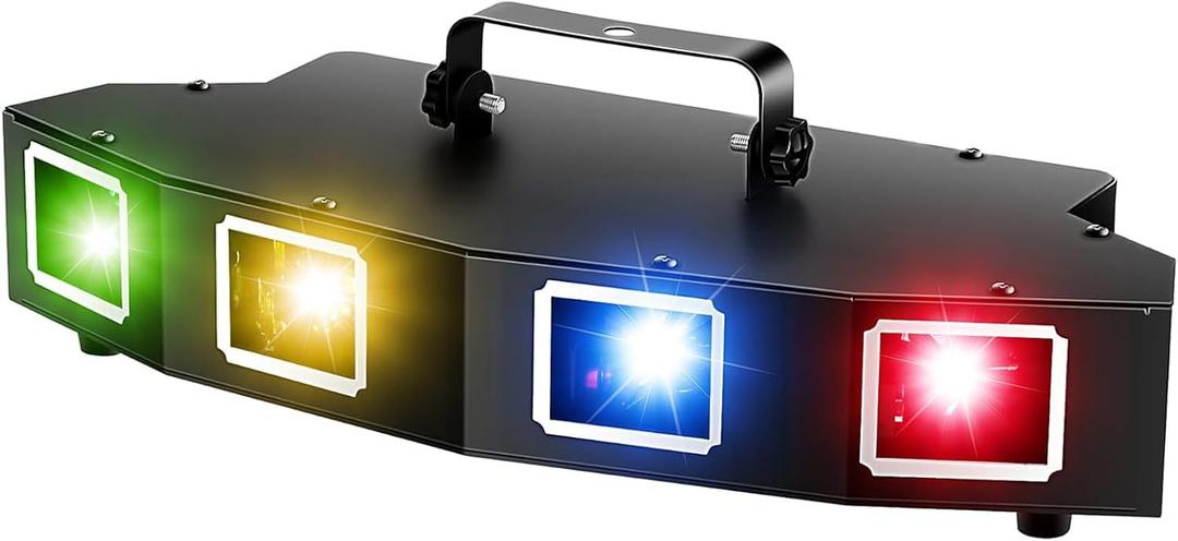 U`King DJ Laser Lights, 4 Beam Effect Party Lights Sound Activated DJ RGBY LED Projector Party Light by DMX Control for Dancing Birthday Bar Pub Stage Lighting (17.3*6.4*3.3in)