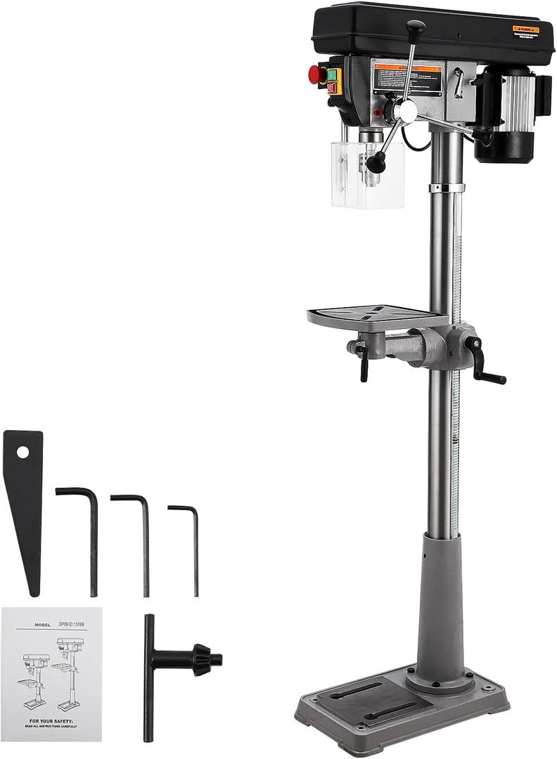 Garvee 13 in Floor Drill Press, 7.5 Amp 120V Pure Copper Motor with Swing-away Safety Guard, 288-3084 RPM Variable Speed, 0-45°Tilting Worktable, Tabletop Drilling Machine for Wood Metal