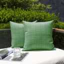 Kevin Textile Pack of 2 Spring Decorative Outdoor Waterproof Throw Pillow Covers Stripe Square Pillowcases Modern Cushion Cases for Patio Couch Bench 18 x 18 Inch Sage Green