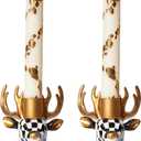 WDS WONDROUS Christmas Candle Holders Reindeer Black White Set of 2  Deer Taper Candle Holders with Gold Antlers & Check Pattern, Holiday Candlestick Holders for Table Centerpiece, Mantel & Gift