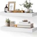 24x8x1.6 inch Floating Shelves Set of 2  Solid Wood Rustic White Wall Mounted Shelf for Kitchen, Bathroom, Living Room