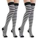 Wildarms Halloween Striped Thigh High Socks 2 Pairs - 3 Colors Over Knee Socks for Christmas Cosplay Costume Accessorie (US, Alpha, C, Regular, Regular, 2, Black/White 34.6in)