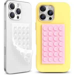 2 x 2 Pack Silicone Suction Cup Phone Case Mount Double-Sided, Hands-Free Strong Grip Holder for iPhone and Android, Sticky Phone Stand for Selfies and Videos, Pink+Transparent