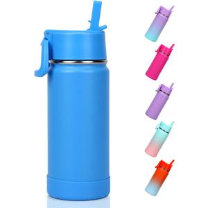 Kids Water Bottle for School, 16oz Stainless Steel Insulated Water Bottle Kids with Straw (Supersonic Blue)