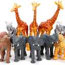 Safari Animals Figures, 12 Piece Jungle Zoo Animals Toys with Realistic African Animal Elephant, Giraffe, Lion for Toddlers, Kids Birthday