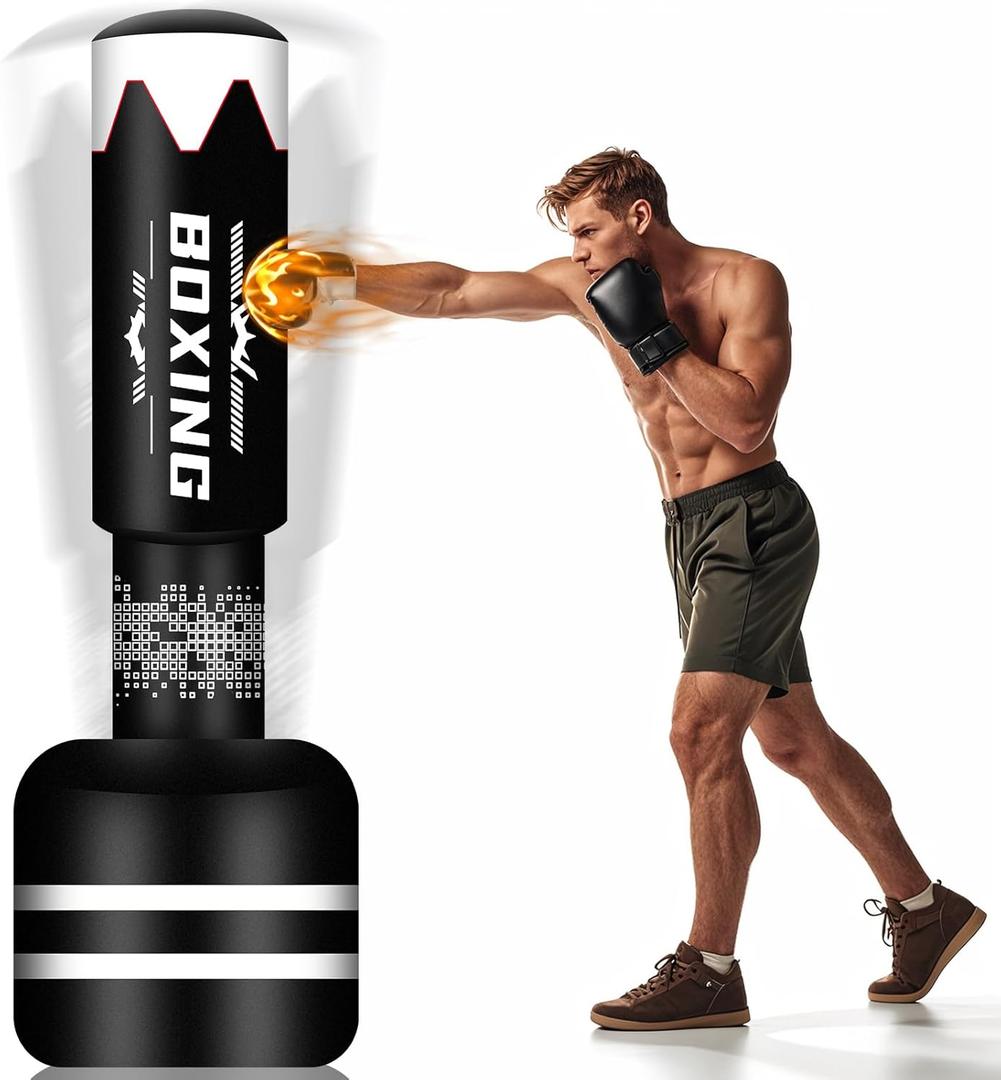69'' Standing Punching Bag for Adults with Stand, Heavy Bag Boxing Equipment Kicking Bag Inflatable Kick Boxing Bag with Stand for Training MMA Muay Thai Fitness