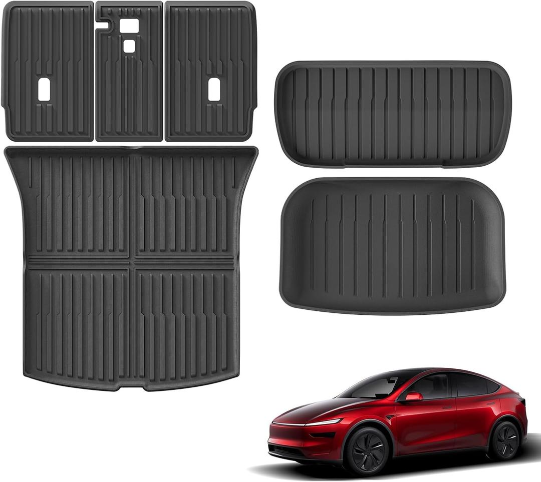 6PCS Frunk Mat & Trunk Lower & Backrest Mat for New 2025 Tesla Model Y Juniper 5-Seats All Weather TPE Cargo Mat Frunk Mat Trunk Lower Pad Accessories Interior Black
