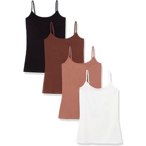 Amazon Essentials Women's Slim-Fit Camisole for Layering and Everyday Wear, Pack of 4 (Large, Black/Brown/Light Brown/White)