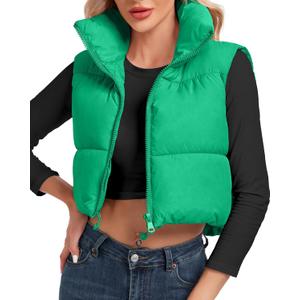 Cityork Women's Cropped Puffer Vest Sleeveless High Stand Collar Crop Outerwear Zip Up Warm Padded Gilet (XS)