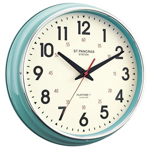 HYJOOY Wall Clock Metal 12.4" Vintage Retro Wall Clocks Countryside Style Silent Non Ticking Easy to Read for Living Room, Kitchen, Bedroom, Office, Bar(12.4" Teal)