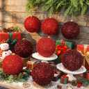 Syhood 8pcs 6" Large Christmas Balls Tree Ornament, Red Burgundy, Glitter