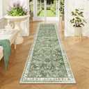 Yamaziot Washable Runner Rug 2x7 – Non Slip Boho Floral Hallway Runner Rug with Rubber Backing, Low Pile Wool Distressed Carpet for Kitchen, Laundry, Bedroom, Entrance, Mottled Green, Green, 2' x 7'
