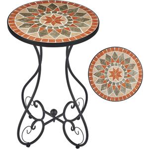 VONLUCE Outdoor Side Table and Mosaic Plant Stand, 21" Round End Table with 14" Ceramic Tile Top for Patio Porch Decor, Indoor and Outdoor Accent Table, Small Coffee Table for Home Garden, Quilt Star