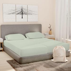 Split King Sheets Set - 100% Cotton, 1000 TC Egyptian Cotton, 5 Piece Set, 2 Fitted - 16" Deep Pocket, Sateen, Sage