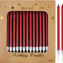 30 PCS Red Long Birthday Candles, Thin Metallic Cake Candles, Tall Glitter Cuppcake Candles in Holders for Birthday Wedding Party Decorations, 5.3 inches