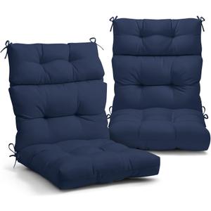 EAGLE PEAK Tufted Outdoor/Indoor High Back Patio Chair Cushions, Set of 2, 46'' x 22'', Dark Blue