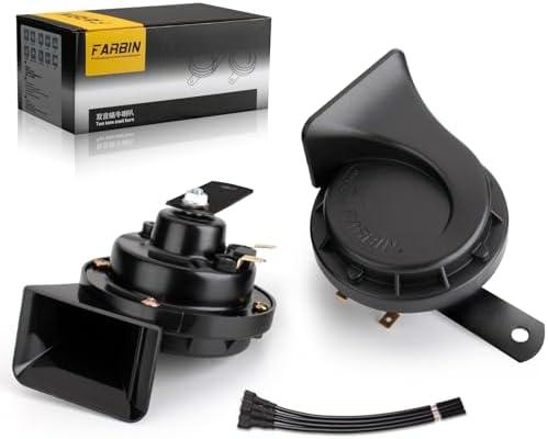 FARBIN Horns Auto Horn 12V Car Horn Loud Dual-Tone Waterproof Electric Snail Horns Kit Universal for Any 12V Vehicles Black (Black horn, 12v)