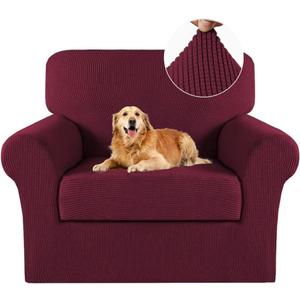 Turquoize 2 Piece Chair Covers Chair Slipcovers For Living Room Armchair Sofa Covers Chair Couch Cover with Arms Washable Furniture Protector for Chairs Feature Thick Jacquard Fabric (Chair, Burgundy)