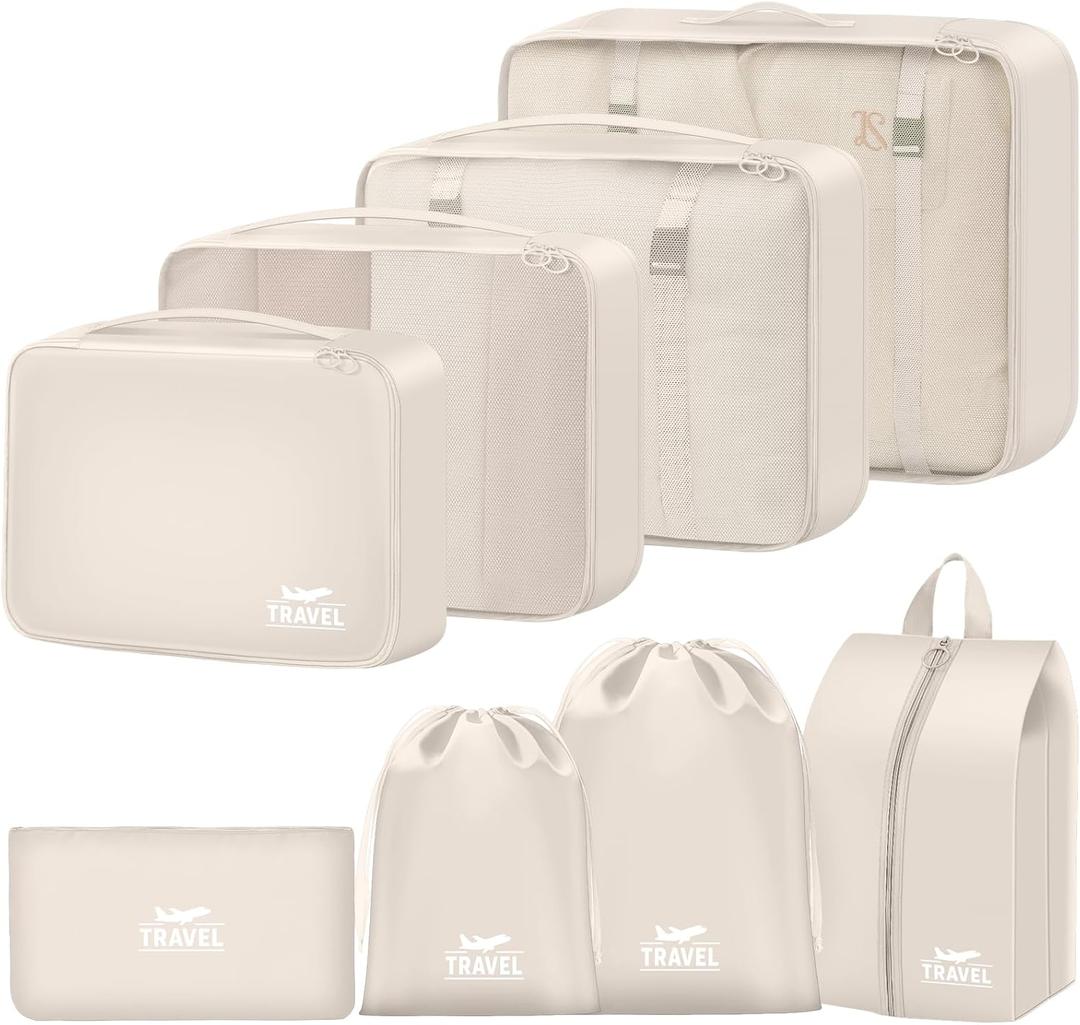8 Set Packing Cubes for Travel Suitcase Organizer Bags Luggage Packing Cubes Set Travel Essentials Accessories Gifts for Women (Beige)