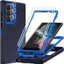 for Samsung Galaxy S22 Ultra Case with 2Pcs Self Healing Flexible TPU Screen Protector & Camera Lens Protector, 3 in 1 Heavy Duty Shockproof/Drop Proof/Dust Proof Case (Navy Blue)