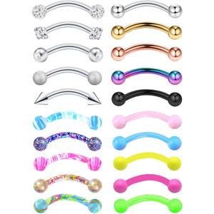 20-48Pcs 16G Eyebrow Piercing Rook Curved Barbell Kit Eyebrow Tragus Lip Rings for Women Men 8-10mm