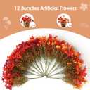 Artificial Fall Mums Flowers Plants for Outdoor Decoration, 12 Bundles Faux Fake Silk Orange UV Resistant Look Real for Autumn Front Door Porch Planter Patio Garden Home Decor (12Pcs Orange Hydrangea)