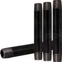 1 x 10 Inch Steel Black Pipe (4-Pack), Heavy Duty Industrial Malleable Steel Pipes, 1'' x 10'' Pre Cut Threaded Pipe Nipple Great For All DIY Furniture Projects And Black Pipe Shelving