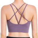 Sports Bras for Women, Criss-Cross Back, Adjustable Wire-Free Medium Support Workout Bra with Removable Cups (Large, Purple 1)