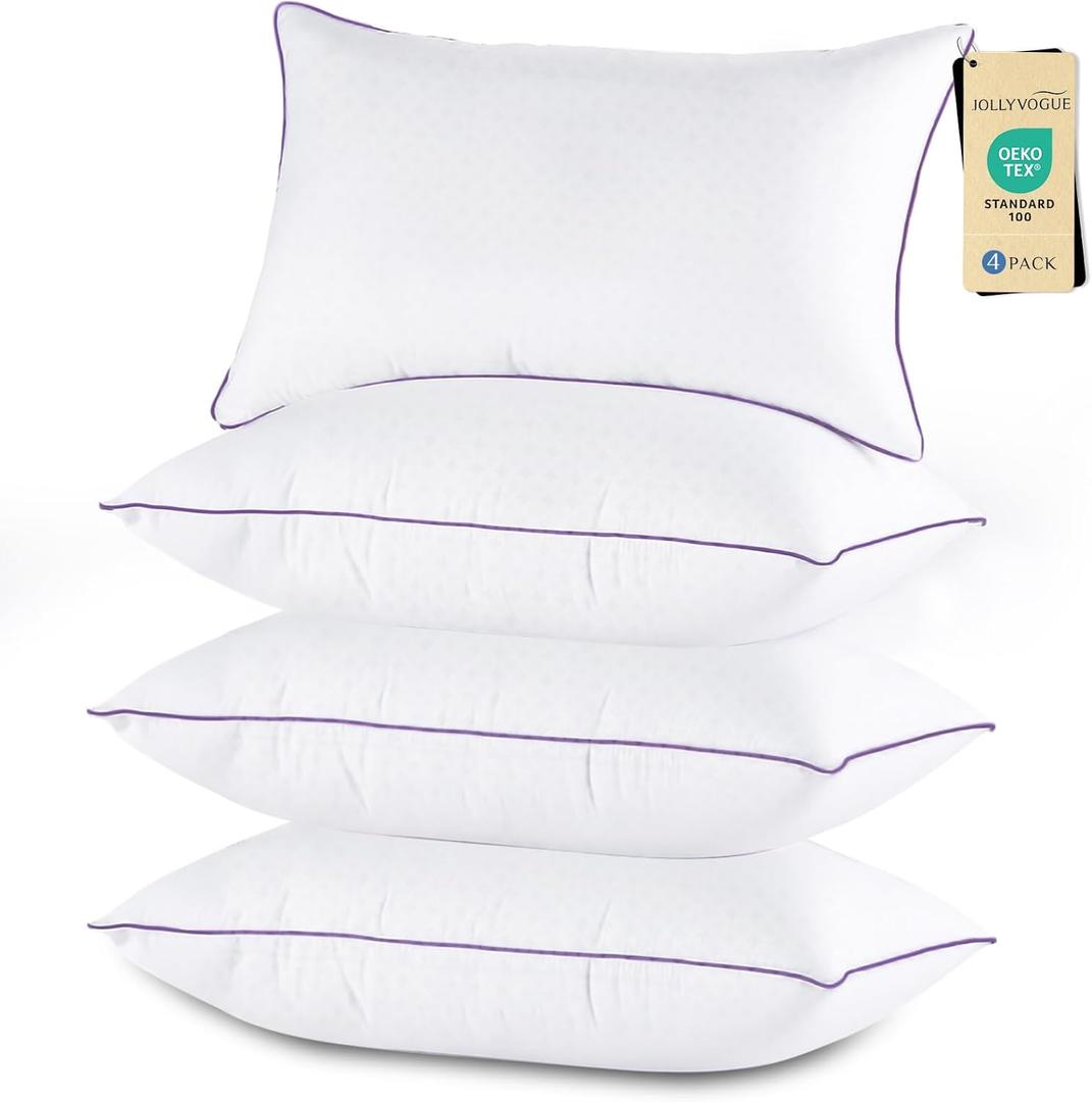 JOLLYVOGUE Pillows Standard Size Set of 4, Washable Supportive Bed Pillows with Super Soft Down Alternative Fill, Luxury Fluffy Hotel Quality for Side, Back and Stomach Sleepers JOLLYVOGUE Pillows Standard Size Set of 4, Washable Supportive Bed Pillows with Super Soft Down Alternative Fill, Luxury Fluffy Hotel Quality for Side, Back and Stomach Sleepers