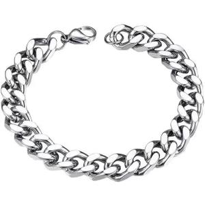 Mens Cuban Link Bracelet White-Gold Tone Titanium Steel, 9mm x 21cm, Hip Hop Streetwear Jewelry, Durable & Tarnish Resistant, Gift Box