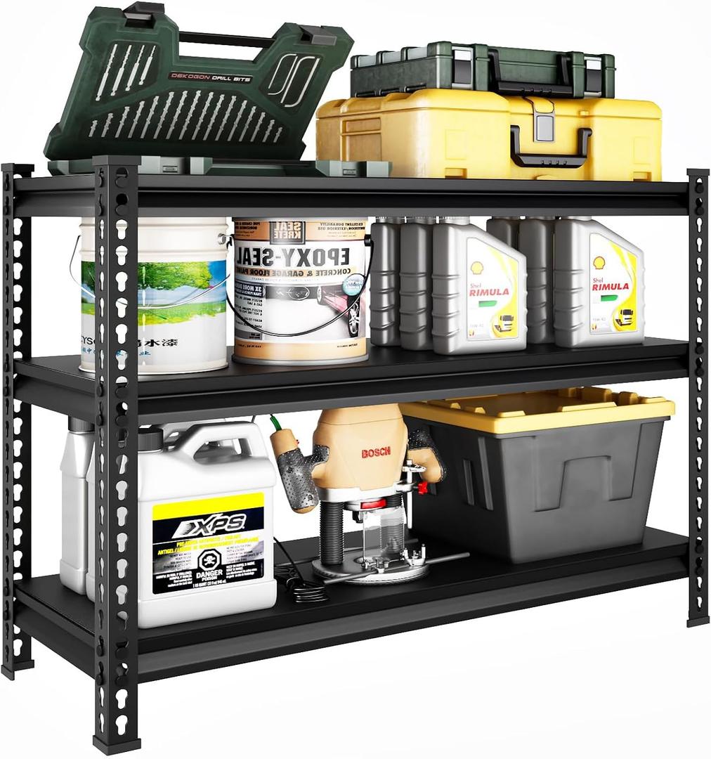 3-Tier Garage Shelving Heavy Duty,40''W x 18''D x 36''H Metal Shelving Unit,1320 lbs Weight Capacity Adjustable Storage Shelves for Retiple Tanks, Aquariums, Pantry,White, 40"W18"D36"H-3tier